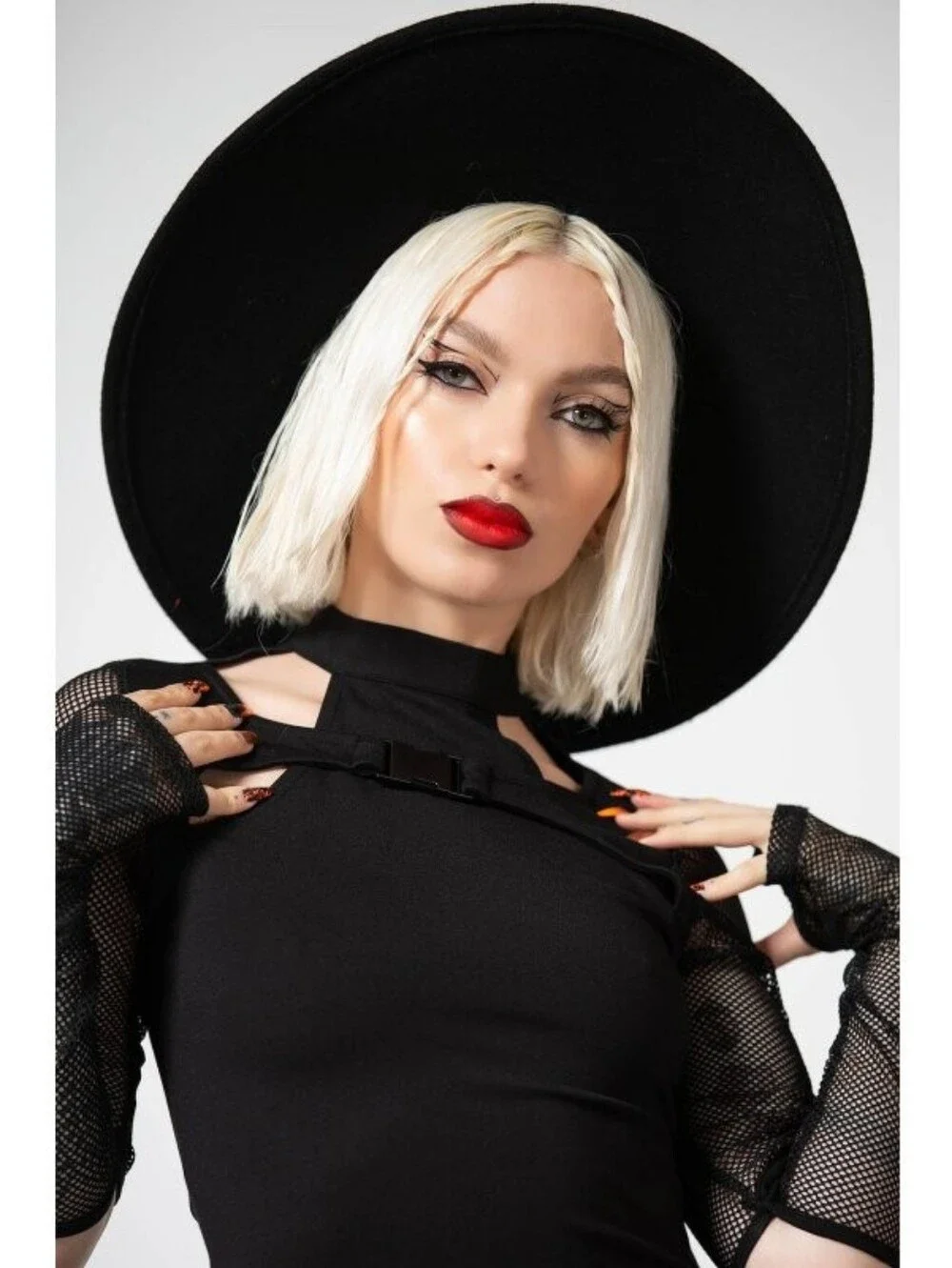 Killstar Lazer Beams Fishnet Sleeve Top - Picture 2 of 7